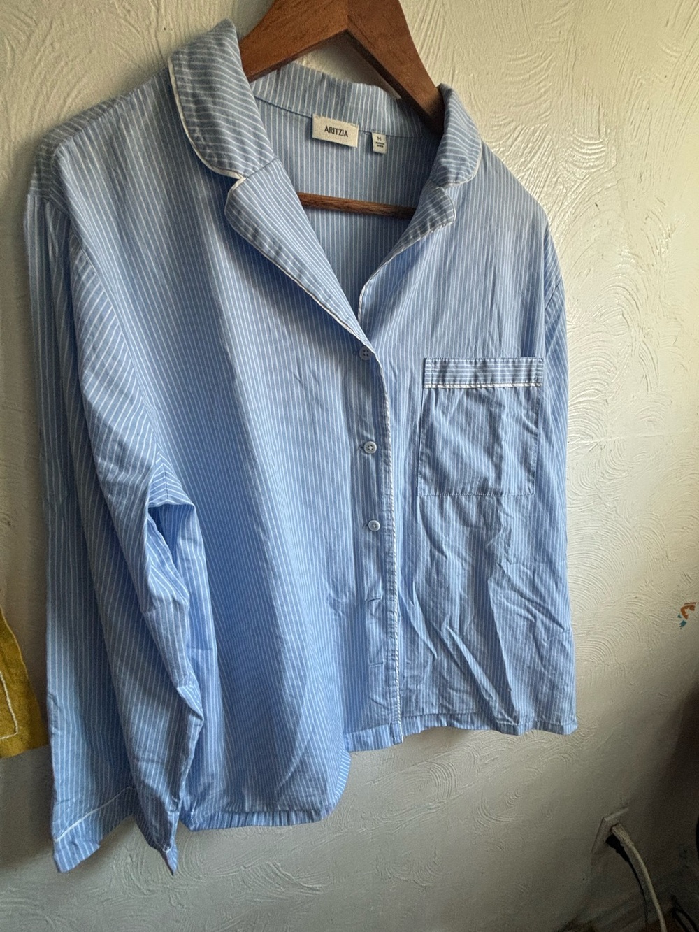 Aritzia Light Blue Pinstripe Cotton Pajama button up top, MEDUIM - Picture 9 of 15